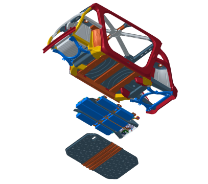 Image of Steel E-Motive battery pack assembly with body structure